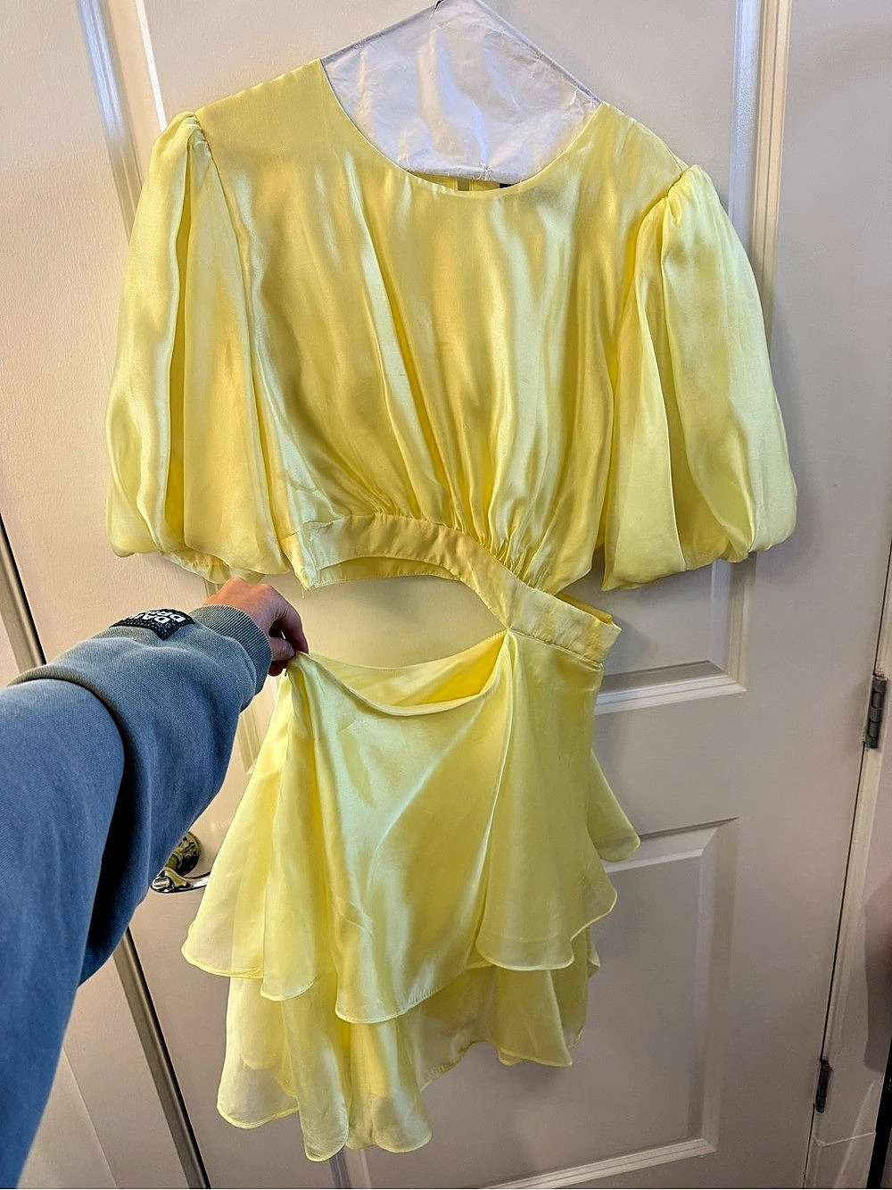 Yellow Puff Sleeve Mini Dress